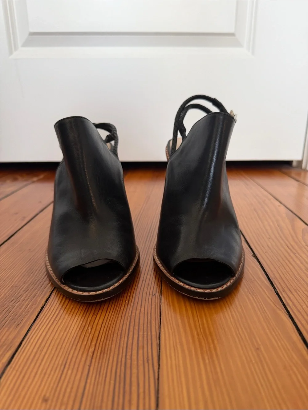 Clarks Black Leather Peep-Toe Slingback Block Heels
